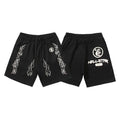 Hellstar Black Double‑Sided Flame Logo Print Streetwear Loose Shorts
