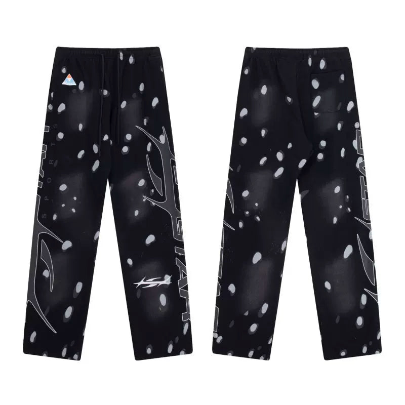 Hellstar Black Spot‑Print Side Letter Abstract Graphic Wide‑Leg Sweatpants
