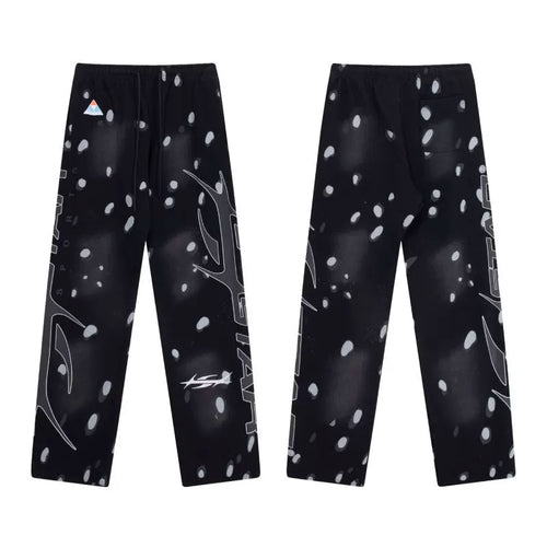 Hellstar Black Spot‑Print Side Letter Abstract Graphic Wide‑Leg Sweatpants