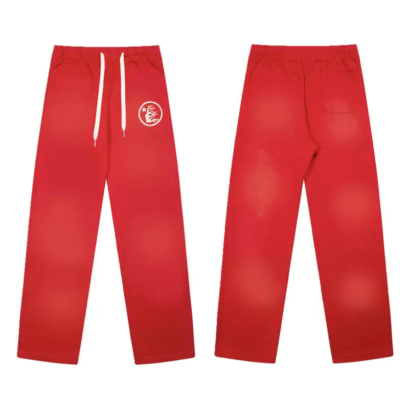 Hellstar Vintage Faded Red Circular Logo Wide‑Leg Sweatpants
