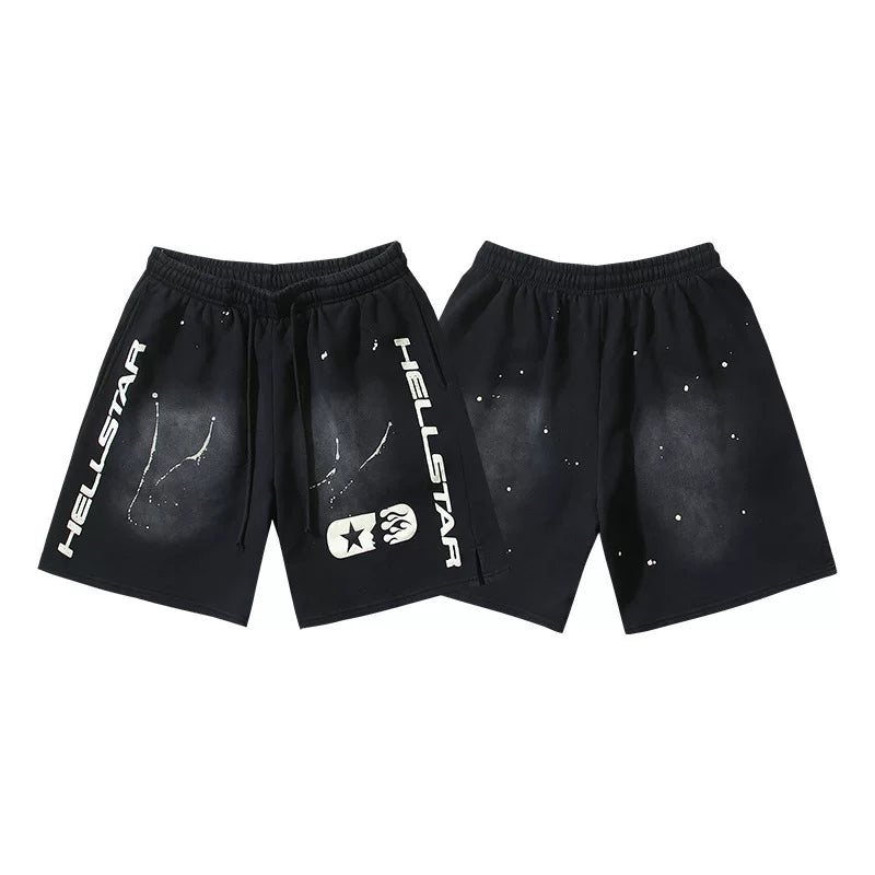 Hellstar Black Splatter Print Streetwear Loose Casual Shorts