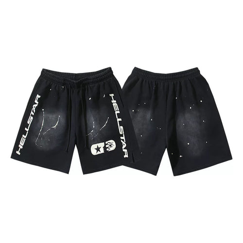 Hellstar Black Splatter Print Streetwear Loose Casual Shorts