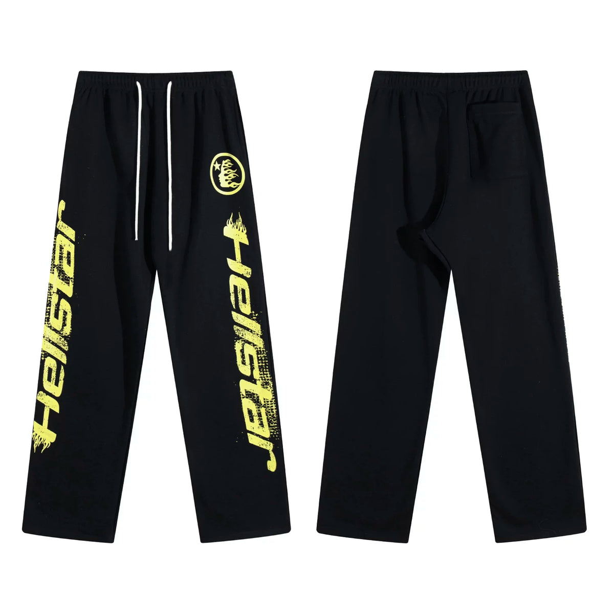 Hellstar Black Distressed Double‑Side Letter Logo Wide‑Leg Sweatpants