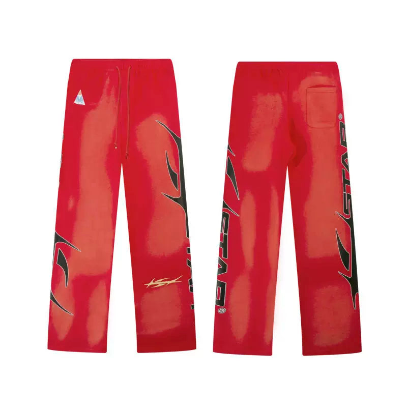 Hellstar Vintage Faded Red Side Letter Graphic Wide‑Leg Sweatpants