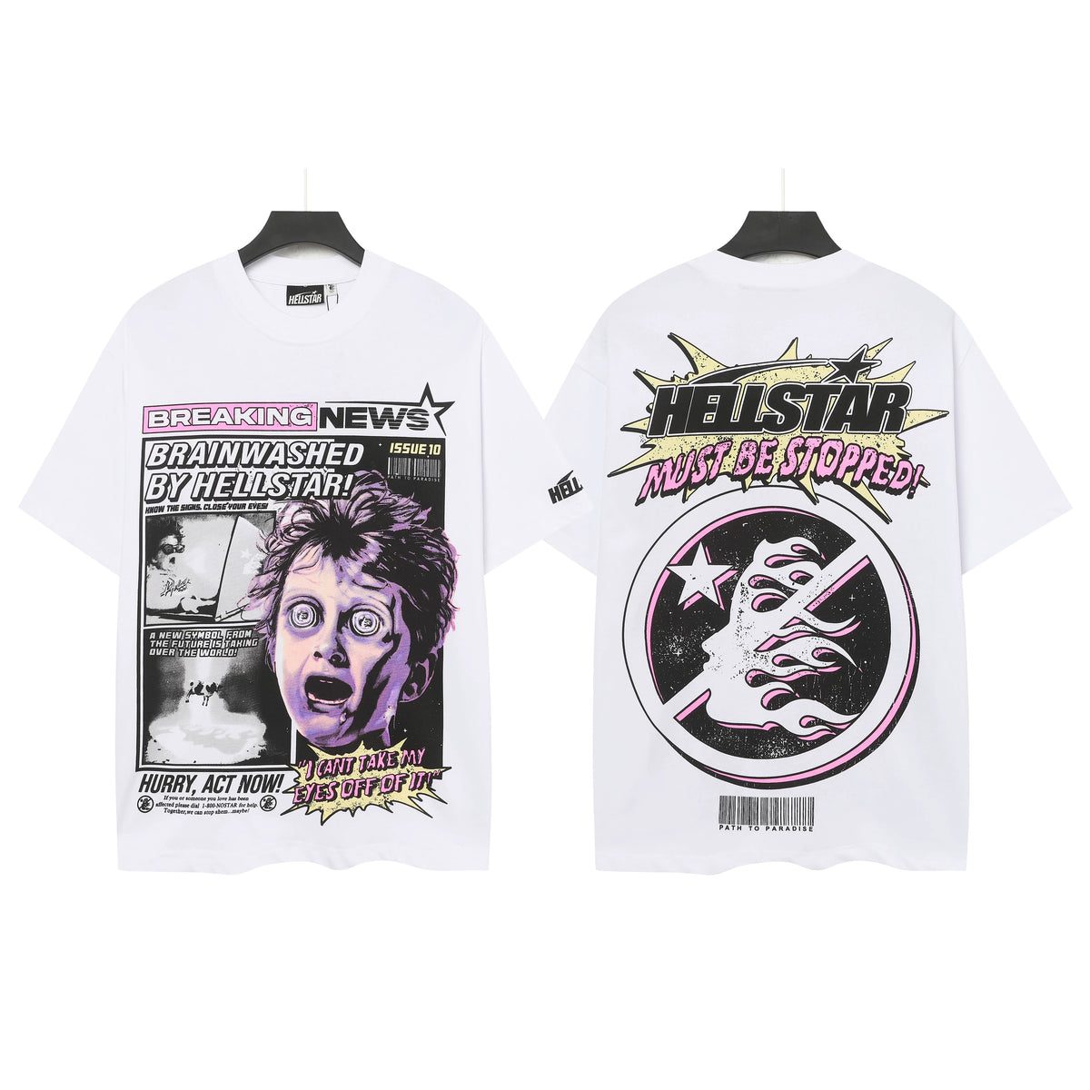 Hellstar Studios Breaking News Oversized Graphic T-Shirt Unisex White Short Sleeve Tee