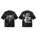 Hellstar Studios Silver Metallic Flame Portrait Vintage Washed Oversized T-Shirt Unisex Black Short Sleeve Tee