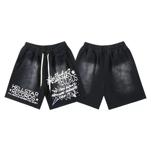 Hellstar Black Records Letter Print Streetwear Loose Shorts