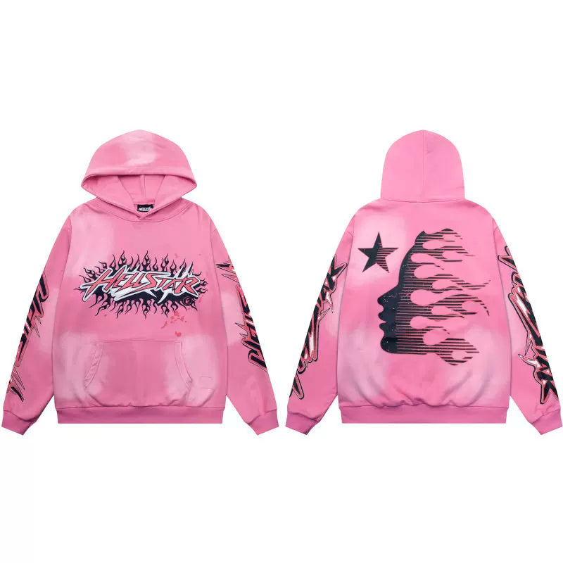 Hellstar Studios Pink Cloud Wash Line Flame Portrait Unisex Hoodie Sweatshirt