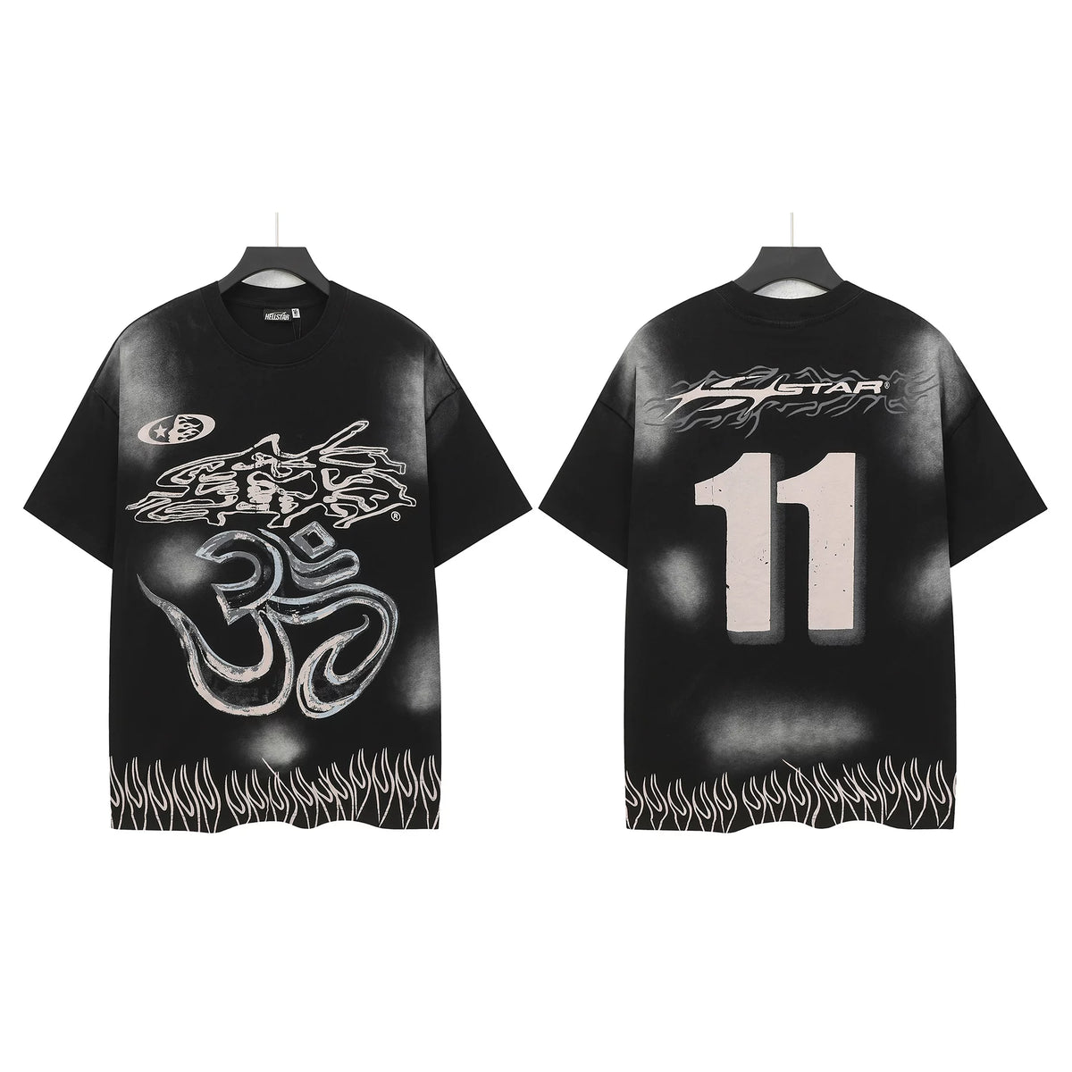 Hellstar Studios Om Symbol No.11 Vintage Washed Oversized T-Shirt Unisex Black Short Sleeve Tee