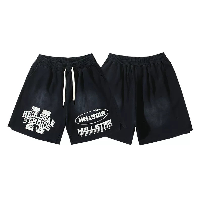 Hellstar Studios Vintage Letter Print Streetwear Loose Casual Shorts