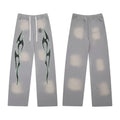 Hellstar Vintage Faded Grey Green‑Trimmed Flame Graphic Wide‑Leg Sweatpants