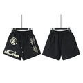 Hellstar Black Cream Logo Script Print Streetwear Loose Shorts