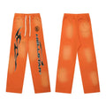 Vintage Faded Orange Hellstar Graphic Wide‑Leg Sweatpants Drawstring