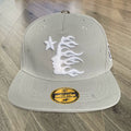 Hellstar Light‑Grey White 3D Embroidery Flat Brim Snapback Cap