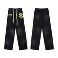 Hellstar Black Washed Faded Yellow Slogan Graphic Wide‑Leg Sweatpants