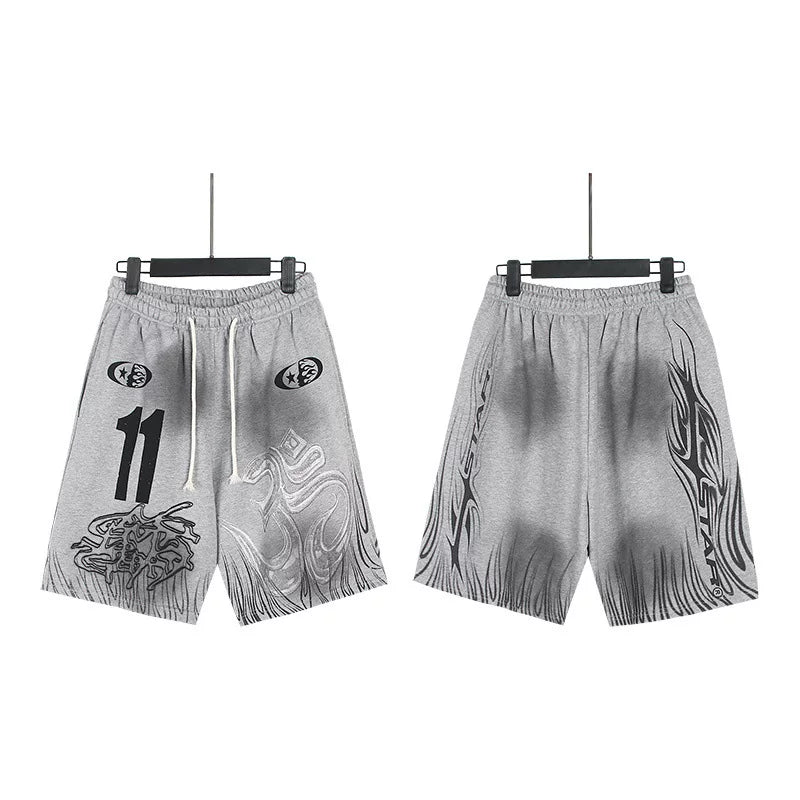 Hellstar Grey Snake Number 11 Print Streetwear Loose Shorts