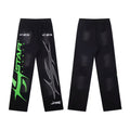 Hellstar Vintage Faded Black Green‑Letter Graphic Wide‑Leg Sweatpants