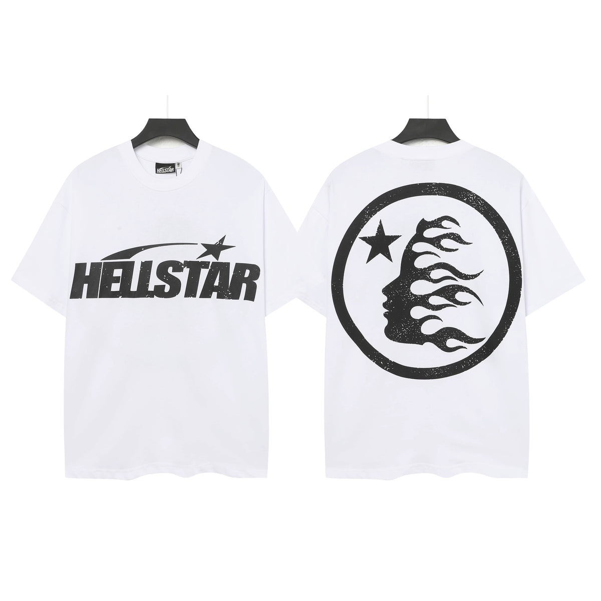 Hellstar Studios Classic Logo Circle Flame Portrait Oversized Graphic T-Shirt Unisex White Short Sleeve Tee
