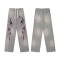 Vintage Faded Grey Flame Graphic Wide‑Leg Sweatpants