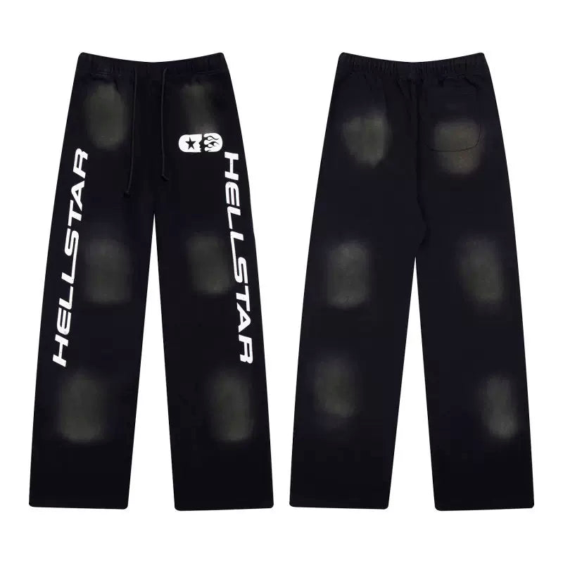 Hellstar Vintage Faded Black Letter Print Wide‑Leg Sweatpants