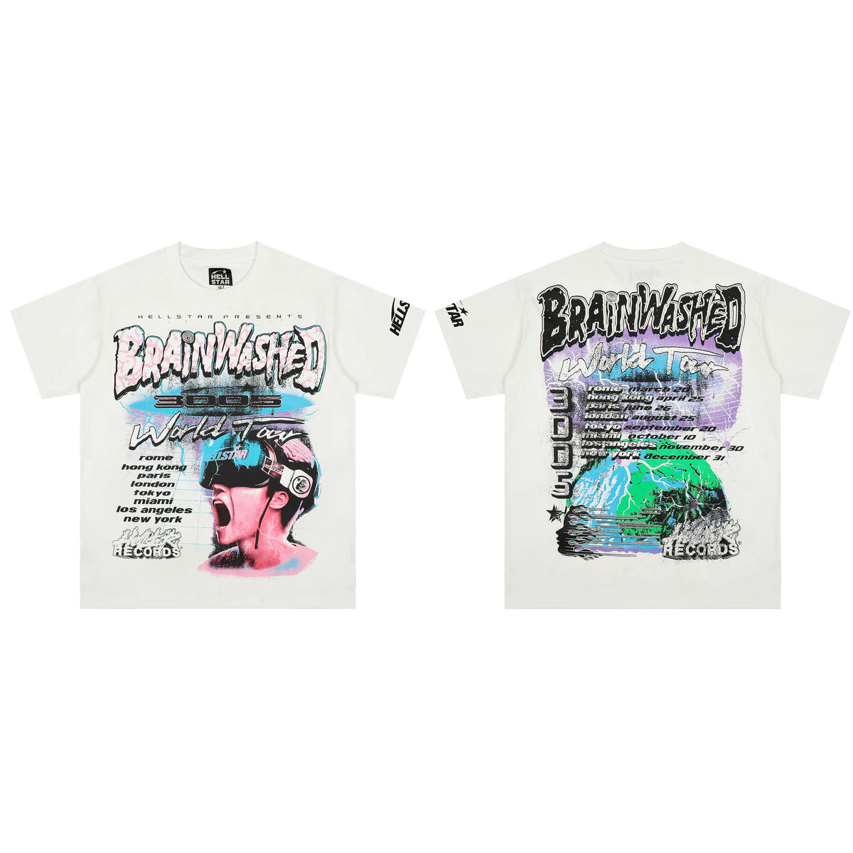 Hellstar Brainwashed World Tour Graphic T-Shirt – Vintage Streetwear Black Tee