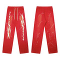 Hellstar Vintage Faded Red Splatter Letter Print Wide‑Leg Sweatpants