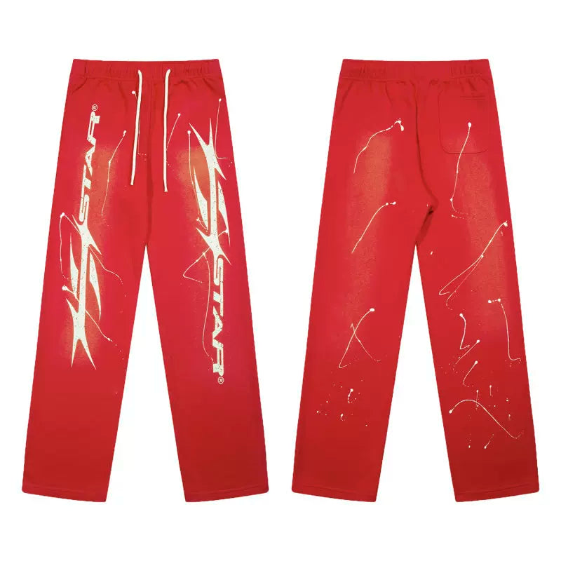Hellstar Vintage Faded Red Splatter Letter Print Wide‑Leg Sweatpants