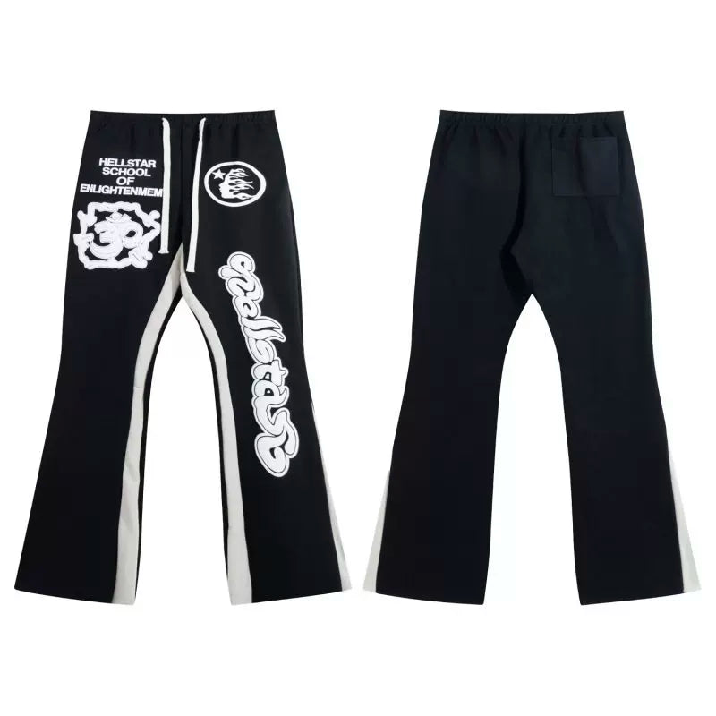 Hellstar Black Spliced Stripe Letter Graphic Flare Sweatpants