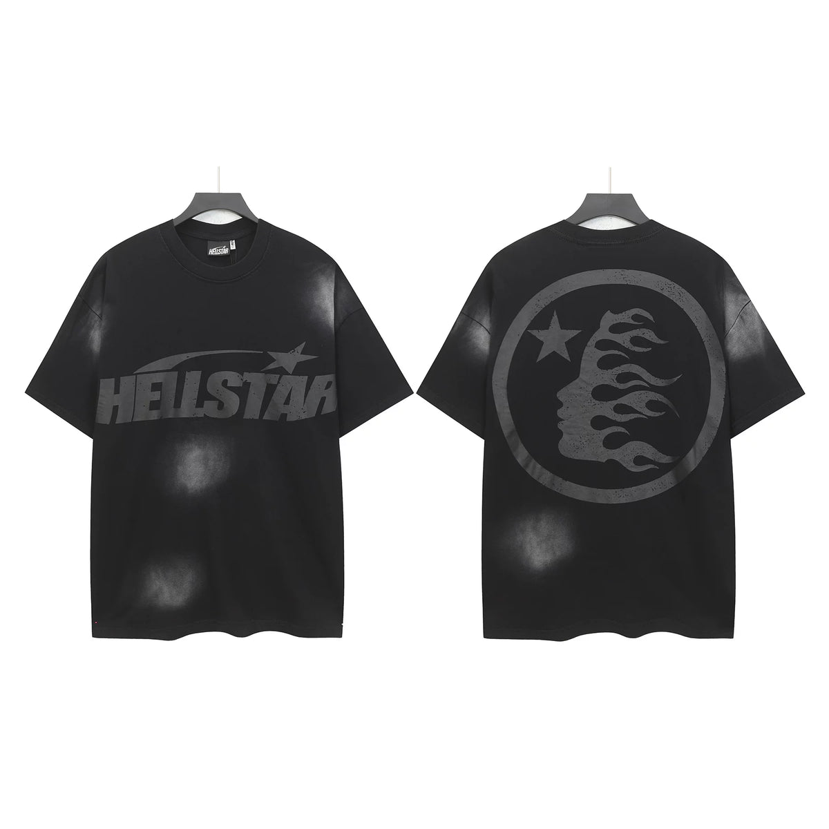Hellstar Studios Classic Logo Vintage Washed Flame Portrait Oversized T-Shirt Unisex Black Short Sleeve Tee