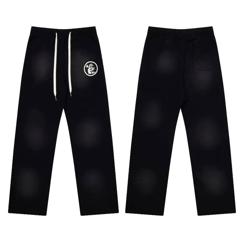 Hellstar Vintage Faded Black Circular Logo Wide‑Leg Sweatpants