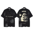 Hellstar Studios Starry Sky Flame Face Vintage Washed Oversized T-Shirt Unisex Black Short Sleeve Tee