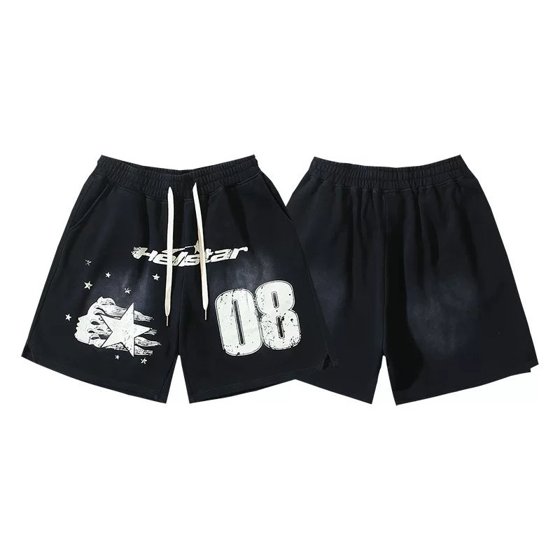 Hellstar Number 08 Star Print Streetwear Loose Casual Shorts