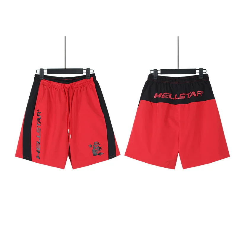 Hellstar Red Black Color Block Streetwear Loose Shorts