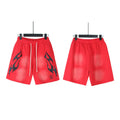 Hellstar Red Black‑Flame Logo Streetwear Loose Casual Shorts
