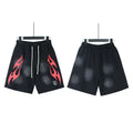 Hellstar Black Red‑Flame Logo Streetwear Loose Casual Shorts