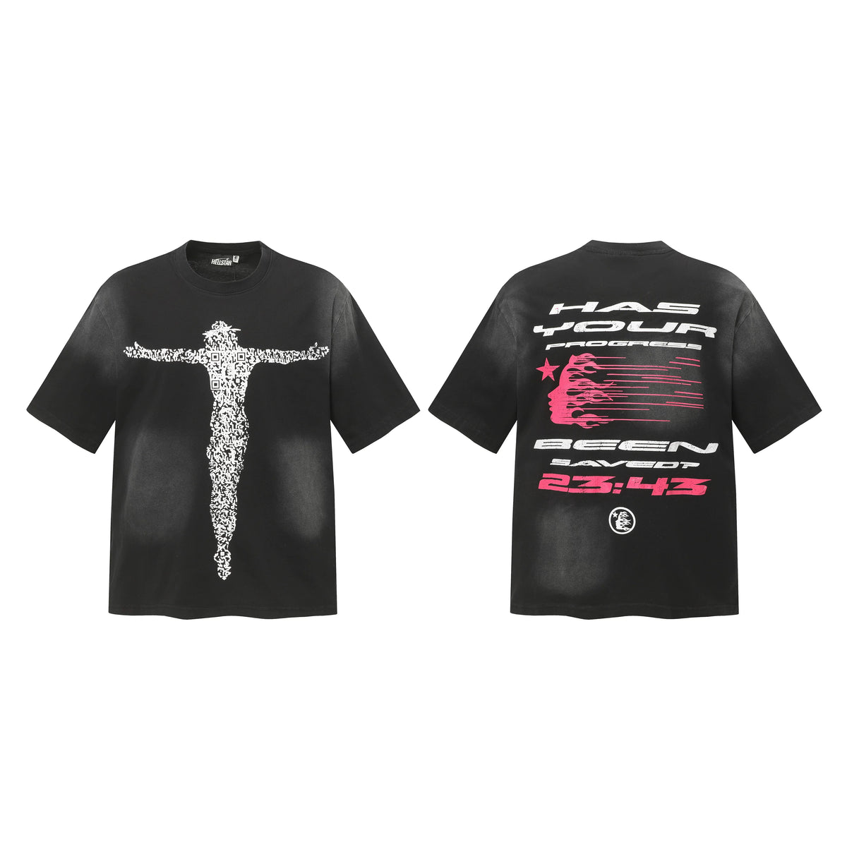 Hellstar Studios 23:43 Crucifix Figure Vintage Washed Graphic Oversized T-Shirt Unisex Black Short Sleeve Tee