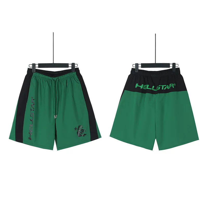 Hellstar Green Black Color Block Streetwear Loose Shorts