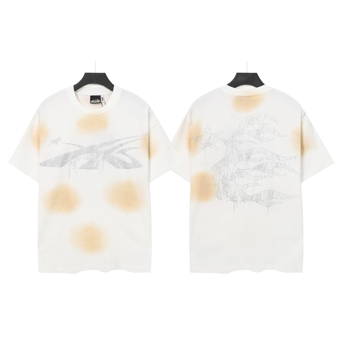 Hellstar Studios Vintage Stain Wash Drip Star Graphic Oversized T-Shirt Unisex Off White Short Sleeve Tee