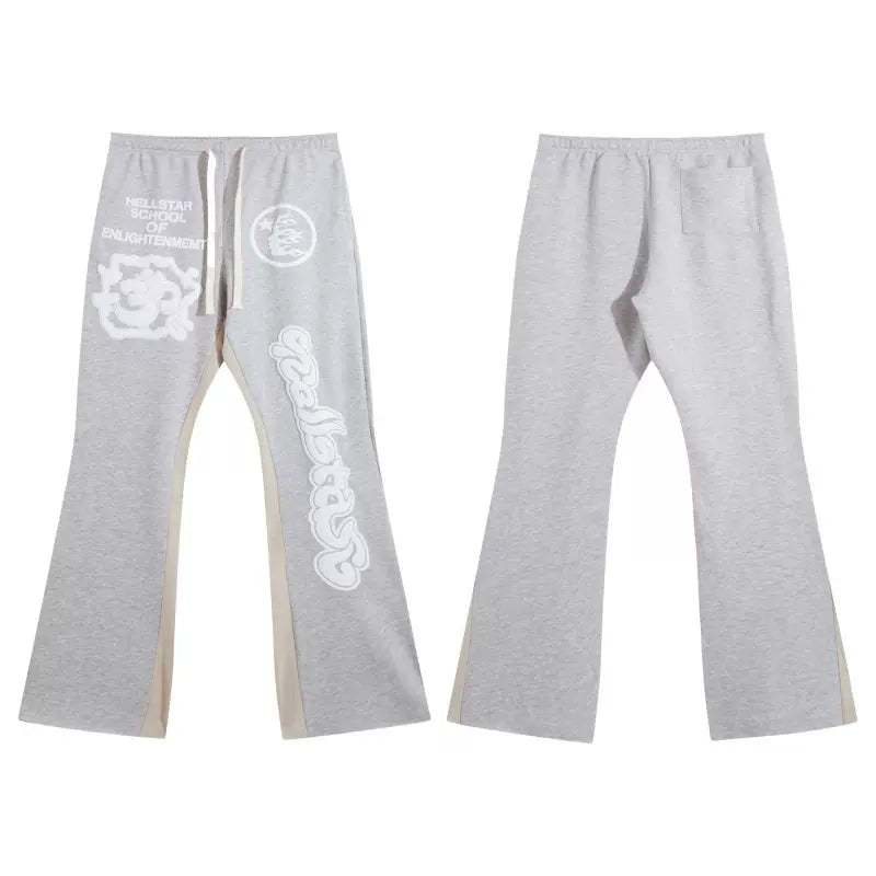 Hellstar Grey Spliced Stripe Letter Totem Graphic Flare Sweatpants