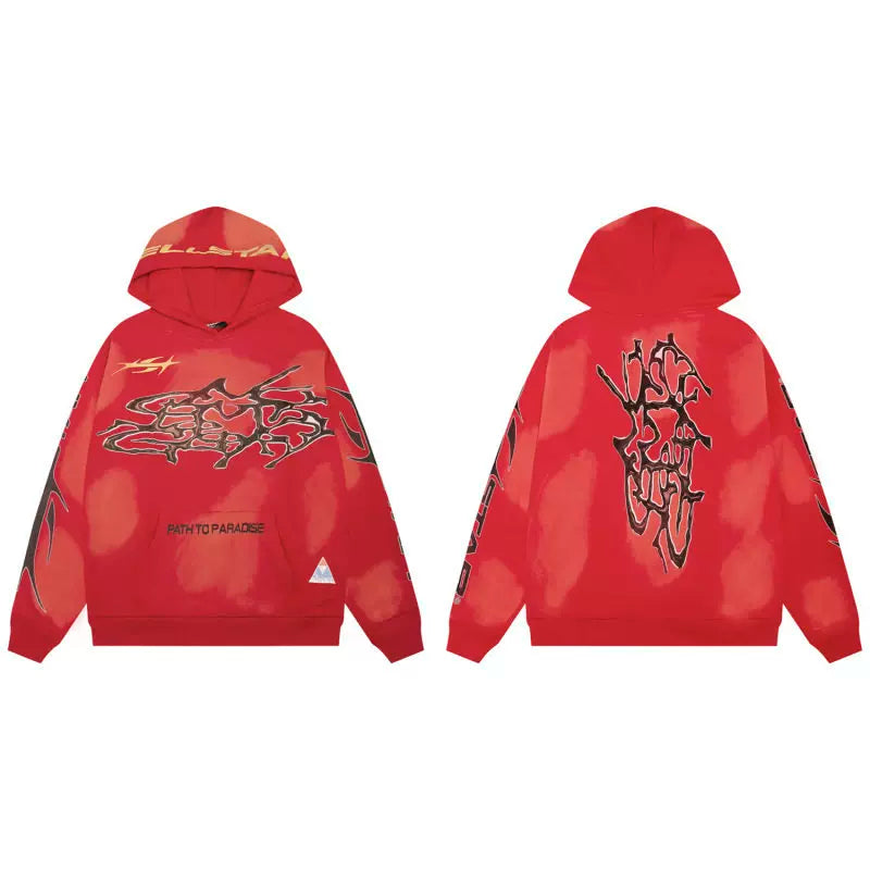 Hellstar Studios Red Cloud Wash Abstract Skeleton Unisex Hoodie Sweatshirt