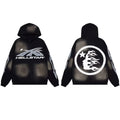 Hellstar Studios Black Cloud Wash Silver Front Logo Circular Portrait Unisex Hoodie Sweatshirt
