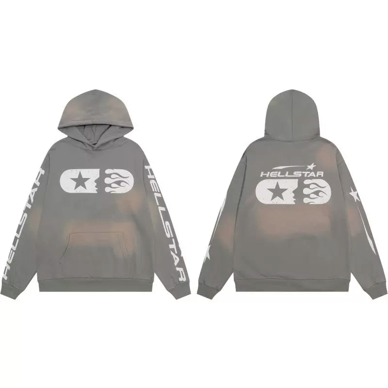 Hellstar Studios Gray Cloud Wash Double Portrait Logo Unisex Hoodie Sweatshirt