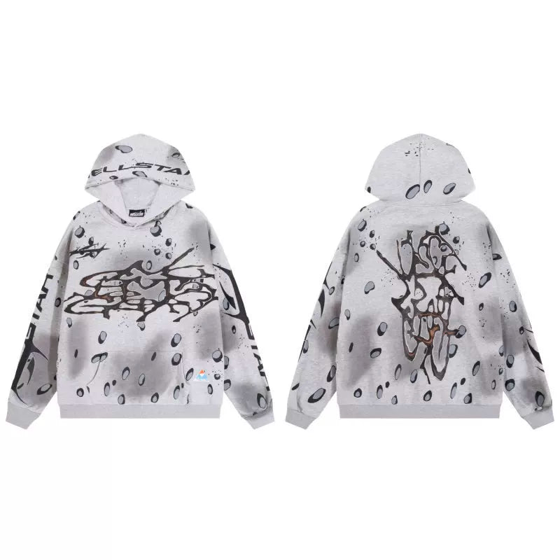 Hellstar Studios Grey Splash Dot Abstract Skull Unisex Hoodie Sweatshirt