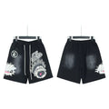 Hellstar Black Monster‑Print Streetwear Loose Casual Shorts