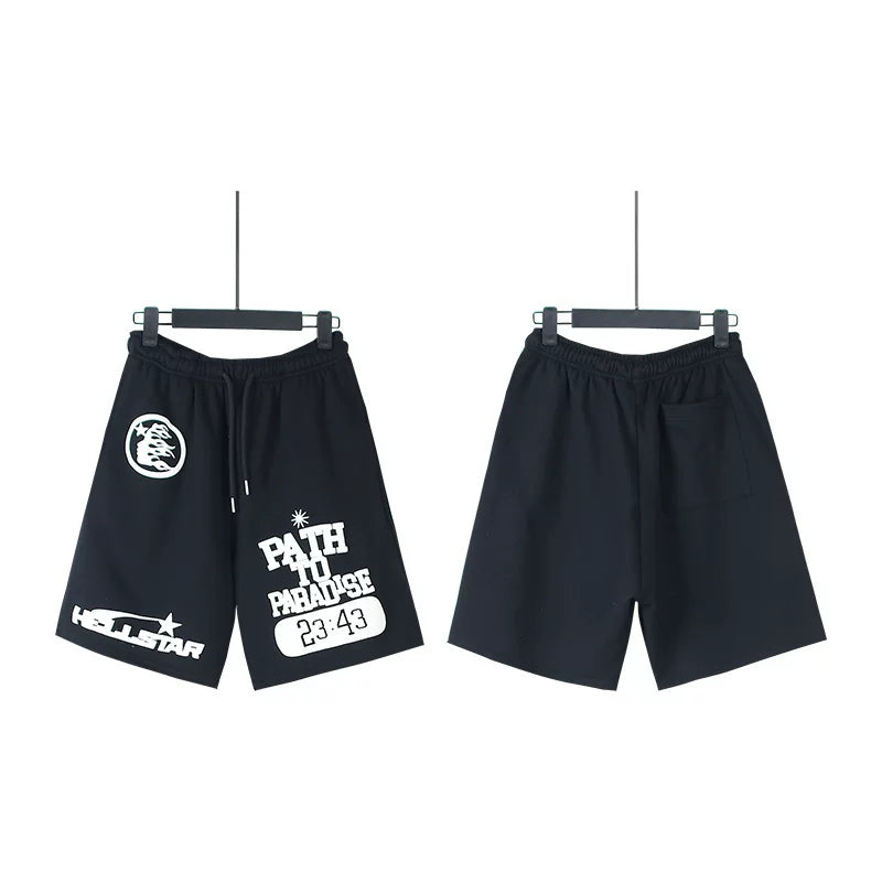 Hellstar Black Path To Paradise Logo Print Streetwear Sweat Shorts