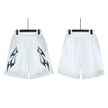 Hellstar White Black‑Flame Logo Streetwear Loose Casual Shorts