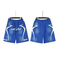 Hellstar Blue Curved Logo Streetwear Loose Casual Shorts