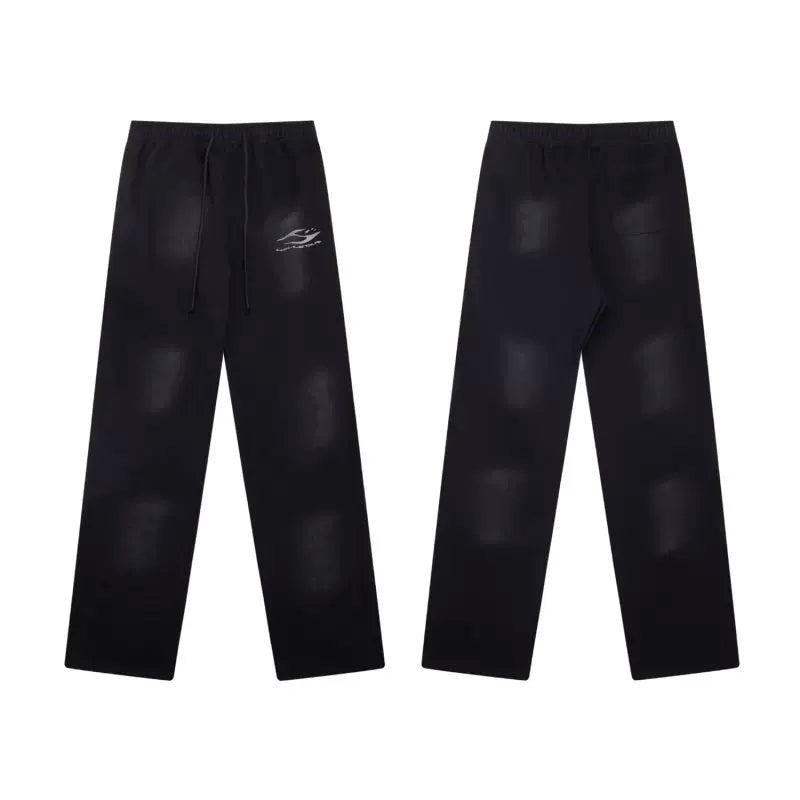 Hellstar Vintage Faded Black Small Graphic Logo Wide‑Leg Sweatpants