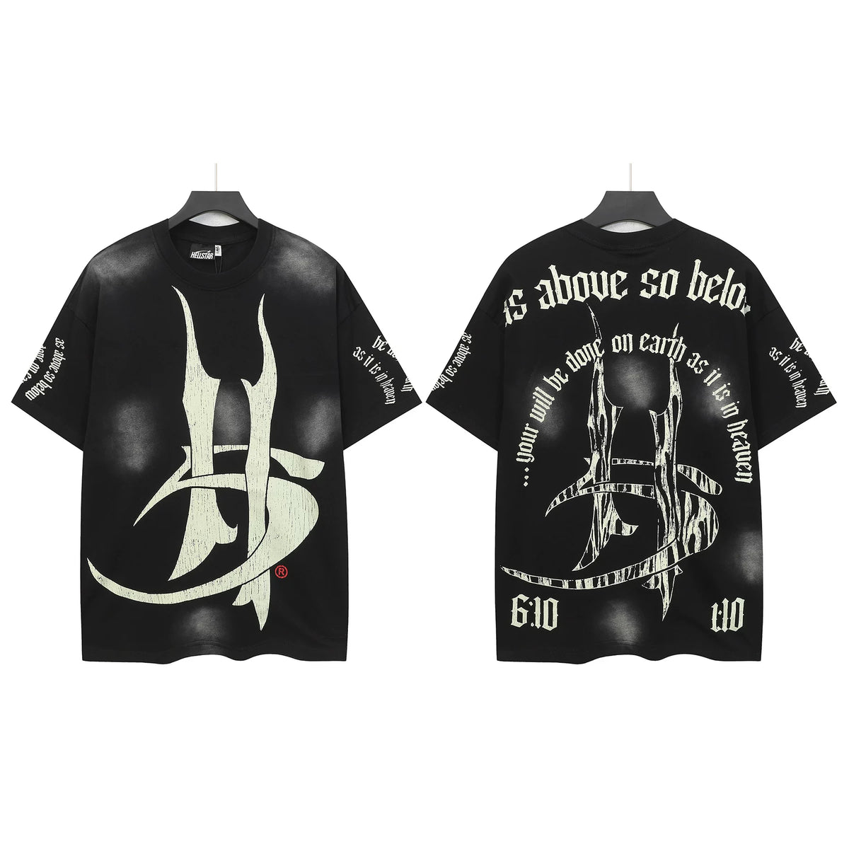 Hellstar Studios Gothic HS Logo Vintage Washed Oversized T-Shirt Unisex Black Short Sleeve Tee