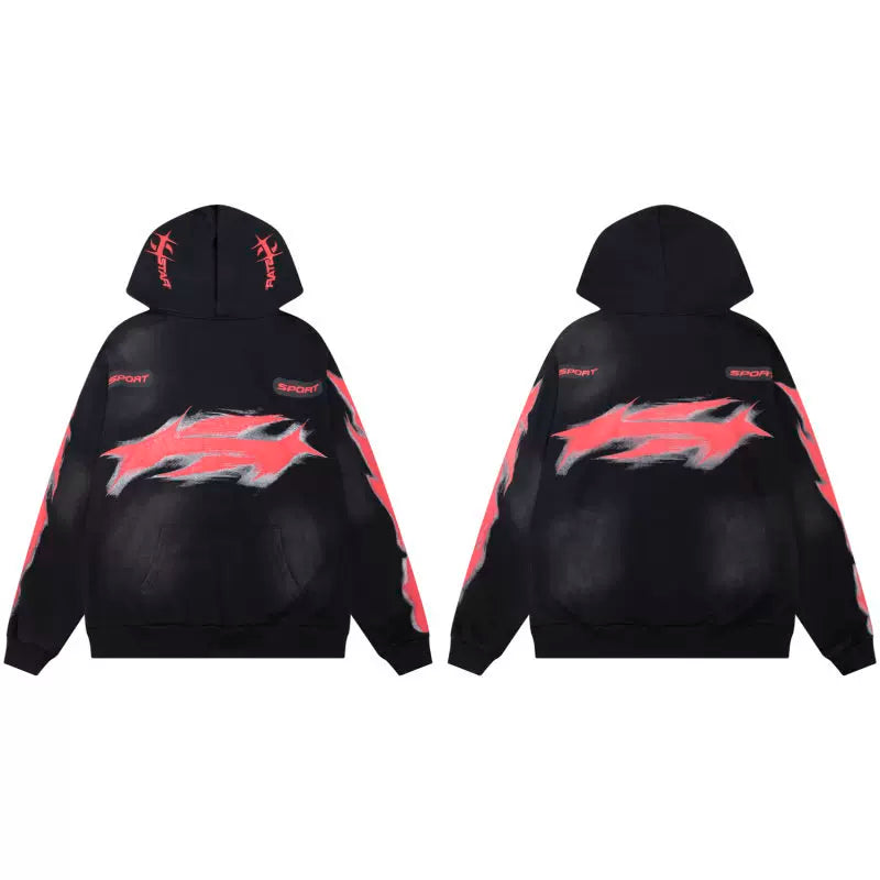 Hellstar Studios Black Cloud Faded Red Arrow Graphic Unisex Hoodie Sweatshirt
